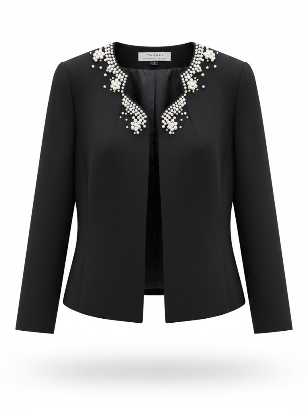 Tahari Arthur S. Levine blazer collarless open-front pearl neckline size 4